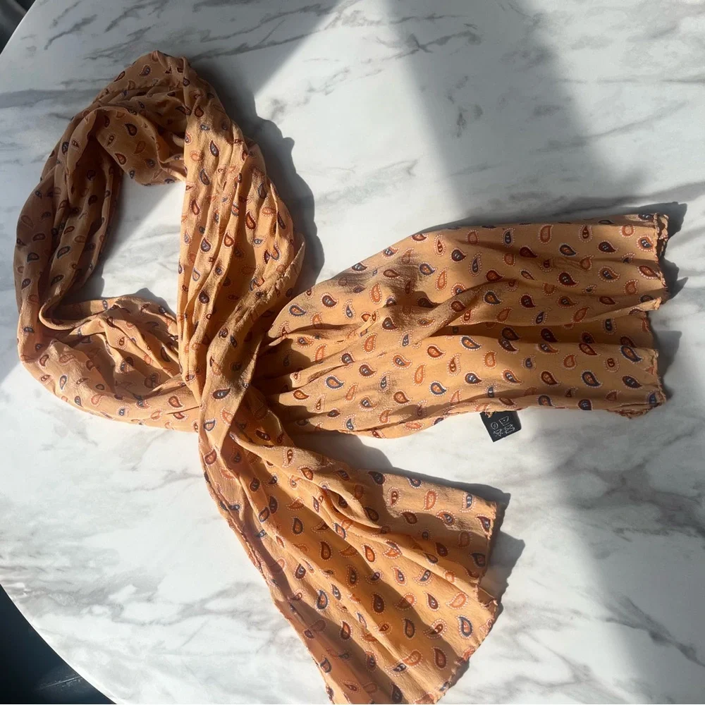 Paisley Pure Silk Scarf in Mustard Beige Color NWOT